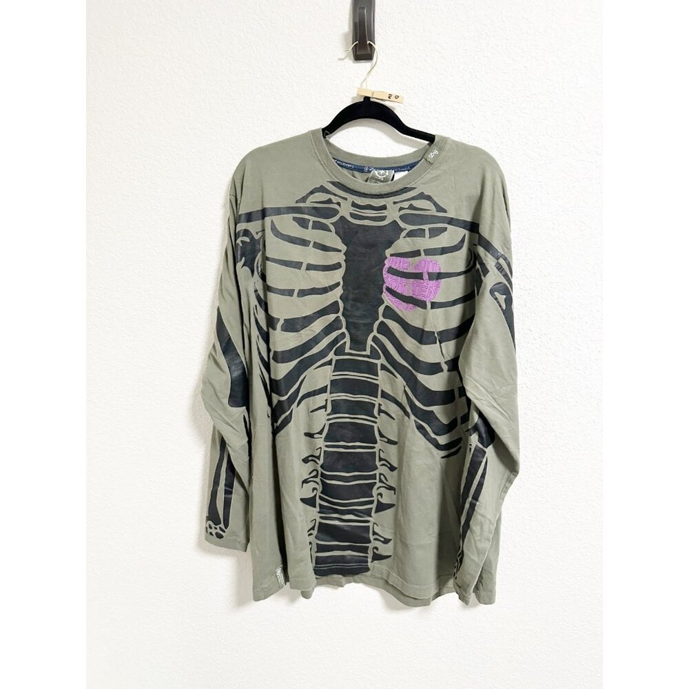 LRG Dead Serious Skeleton Rib Cage Long Sleeve Graphic T Shirt Green Size 2XL‎